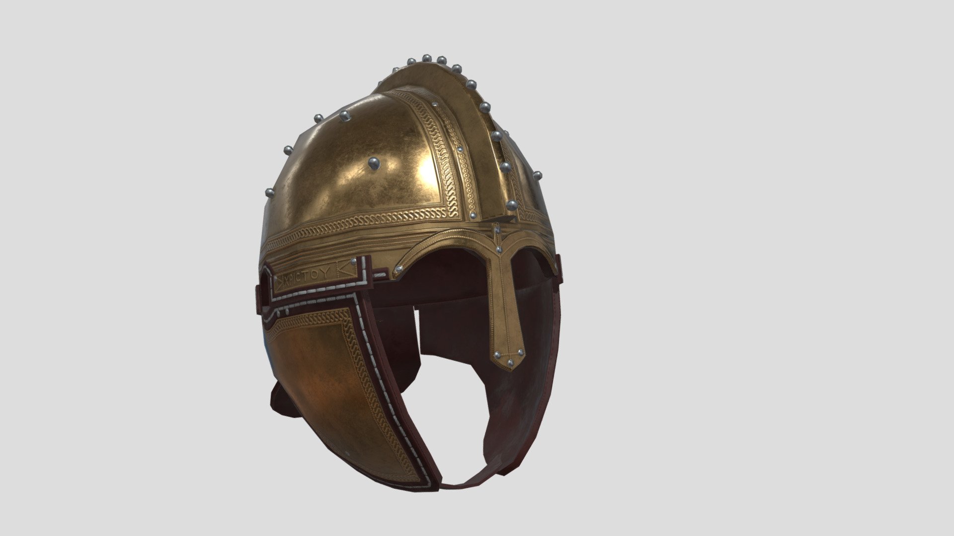 Early 4th century, bi-partide ridge helmet. Found with its sister helmet, the well known, glass jeweled Berkasovo I helmet

Original helmet bore the inscription, &ldquo;VICIT [LIC] INIANA