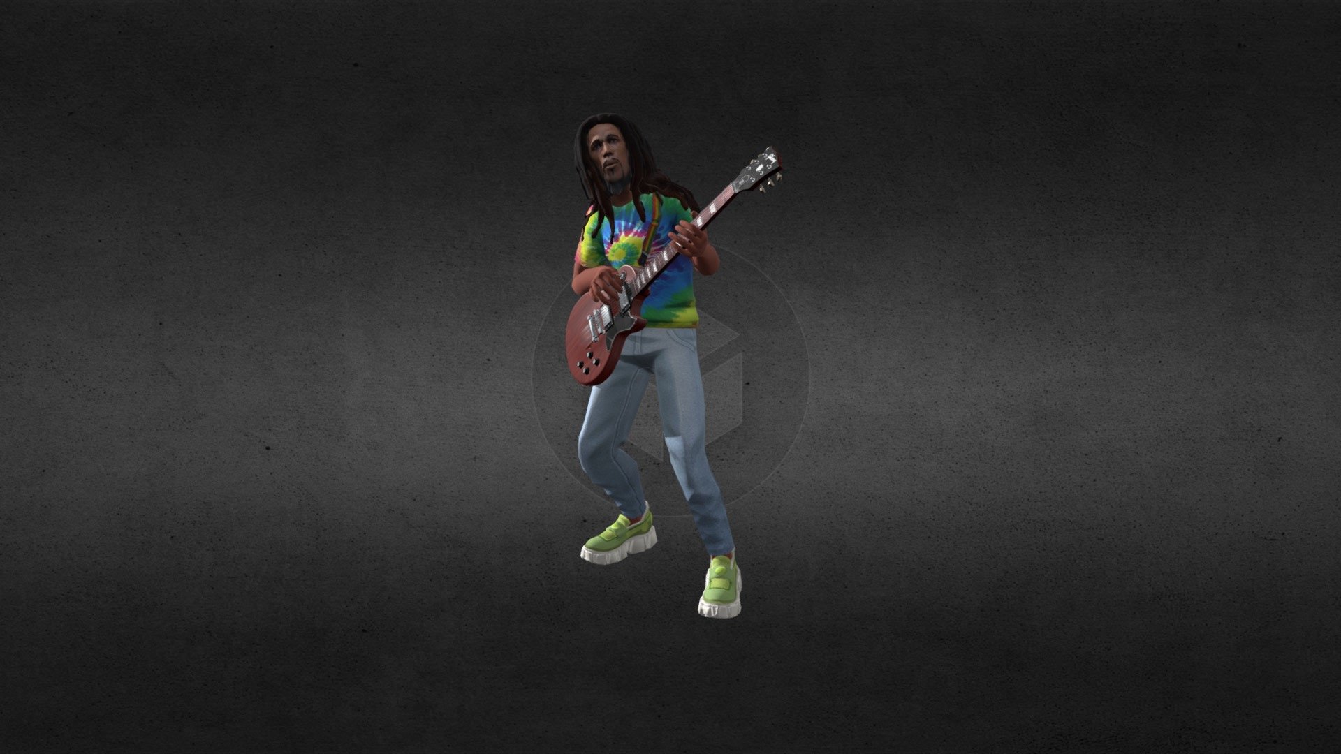 Robert Nesta Marley or Bob Marley 3D model with his Gibson guitar animation playing a reggae song - Bob Marley Animation Low Poly - Buy Royalty Free 3D model by imanboer 3d model