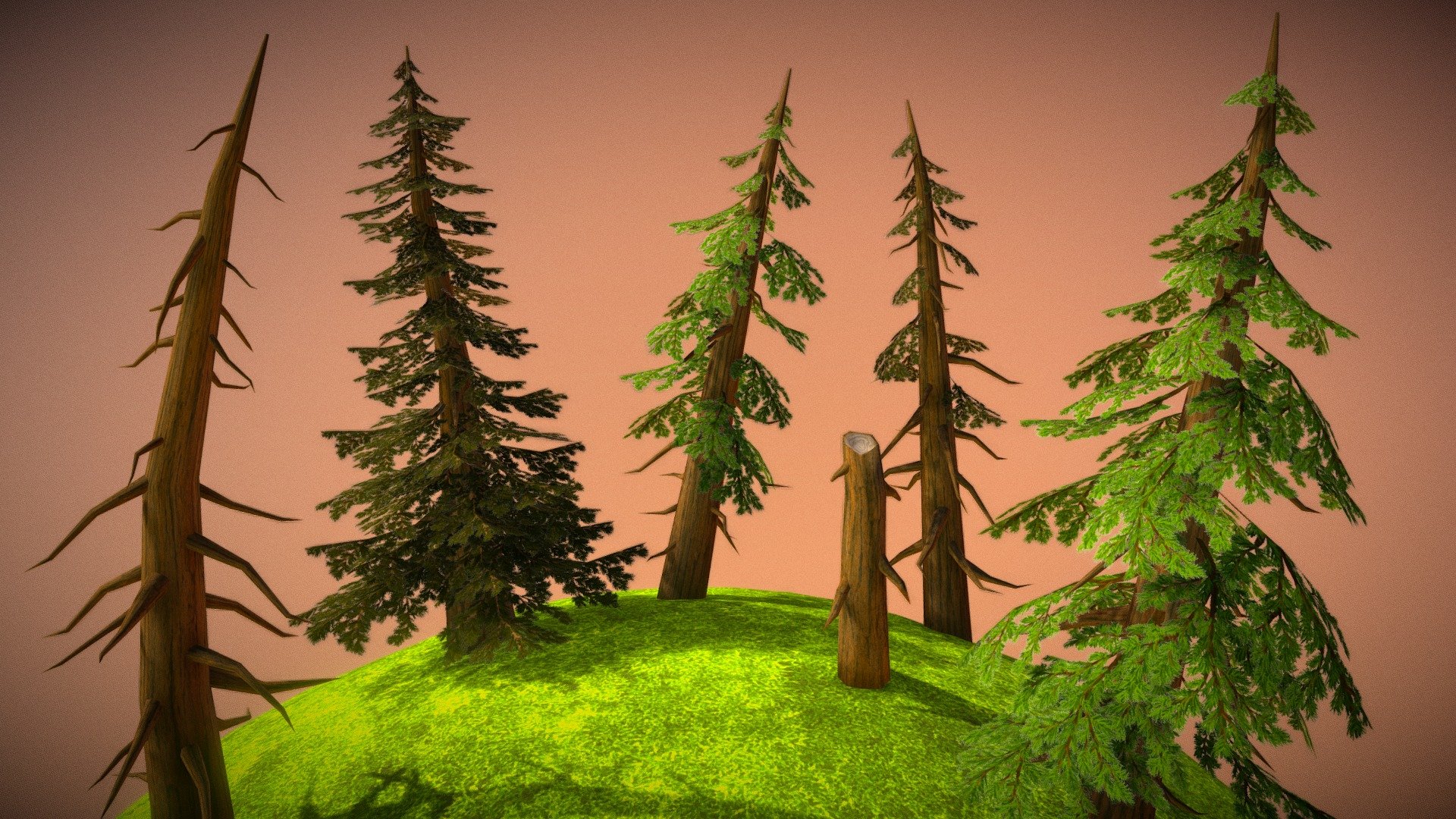 Lowpoly stylized cedars, with hand painted textures 3d model