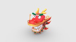 Cartoon dragon dance head set asia, clothes, spring, china, festival, chinese, head, traditional, show, costumes, celebration, lowpolymodel, festive, festivals, character, handpainted, cartoon, stylized, decoration, dragon, clothing