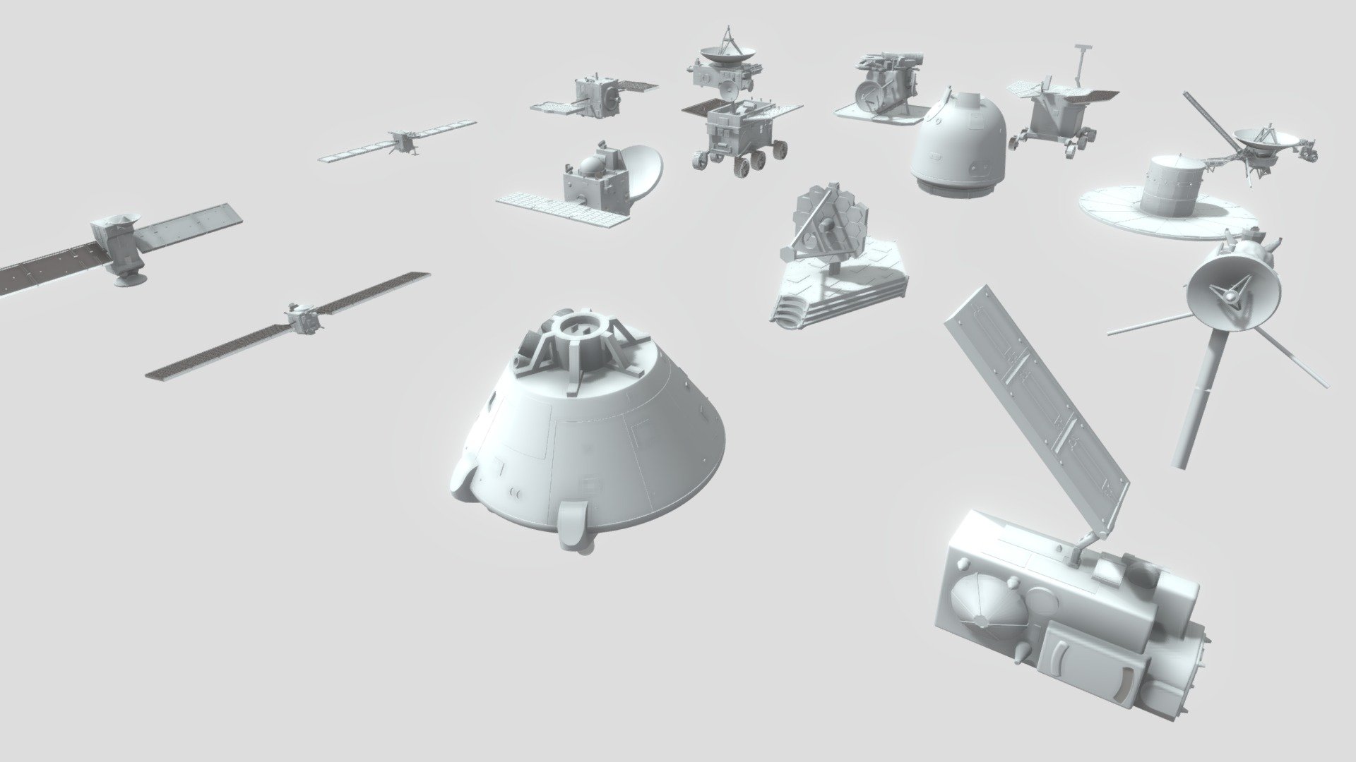 Collection of 16 satellites 

3dsmax model made for 3d printing. Excellet quality model can be used for painting - 16 Satellites - 3D model by Designs Forge (@designsforge) 3d model