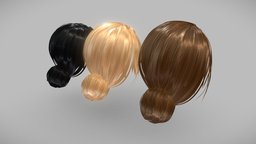 Female Updo Bun Business Hair hair, mesh, up, brown, business, bun, blonde, chignon, tied, formal, pbr, low, poly, female, dark, polygon, black, updo