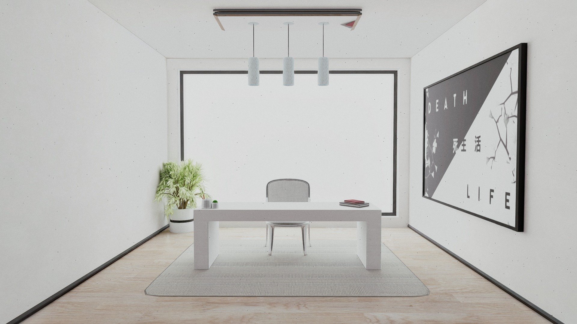 Simple, clean, white modern office, which I made in my spare time!

All the textures are baked 3d model