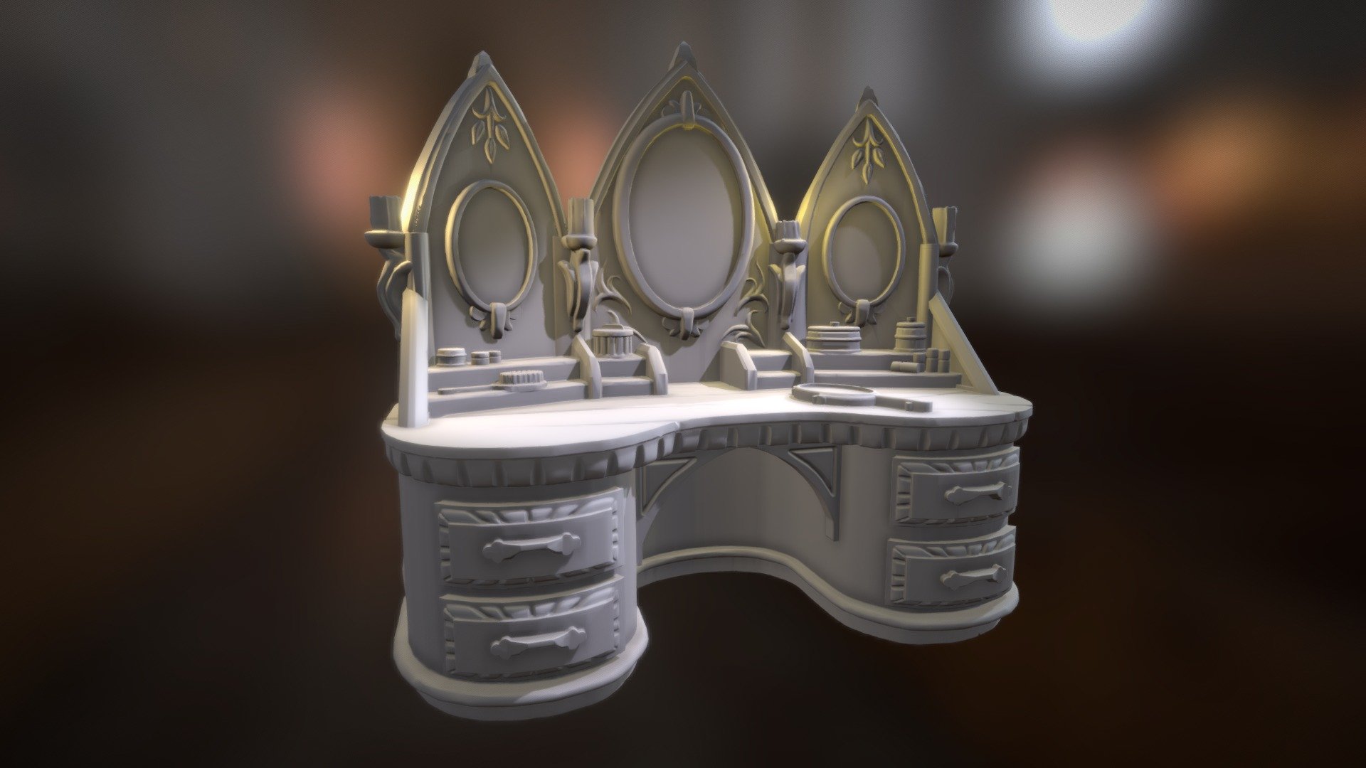 Miniature 3D printable fancy desk for D&amp;D and tabletop games!

File available for purchase in a 3D-Printable set from Infinite Dimensions Games:
https://www.infinitedimensions.ca/product/3d-printable-noblemans-furnishings/ - Miniature 3D Printable Fancy Desk - 3D model by Rita Puhakka (@RitaPuhakka) 3d model