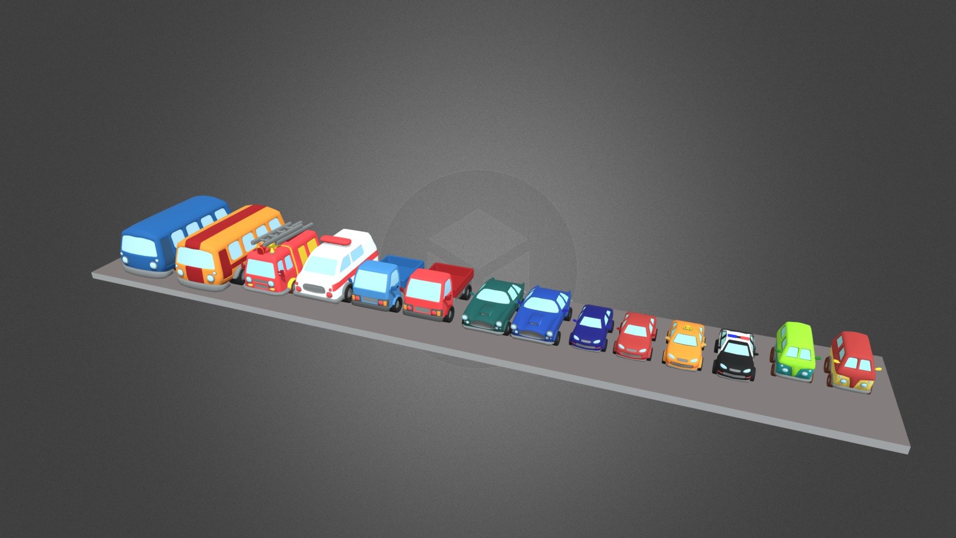 Looking for a way to add some excitement to your cityscape? Check out the Clay City Vehicle Pack!

This vehicle pack is just what you need! With 14 different vehicles, including a sedan, ambulance, police car, taxi, and more, you can create all sorts of scenarios. Have a traffic jam on the highway, or a high-speed chase through the city streets – the possibilities are endless!

This Vehicle Pack includes:

1 Ambulance 🚑
1 Fire Truck 🚒
1 Police Car 🚓
1 Taxi 🚕
2 Buses 🚌🚌
2 Sedan 🚗🚗
2 Retro Cars 🚘🚘
2 Trucks 🚚🚛
2 Vans 🚐🚐

This Clay City Vehicle Pack can be great addition to Clay City Environment Pack.

So don't wait any longer, grab the Clay City Vehicle Pack today!

We look forward to your feedback so we can create more assets for YOU! - Clay City: Stylized Vehicles Pack - Buy Royalty Free 3D model by HayqArt 3d model