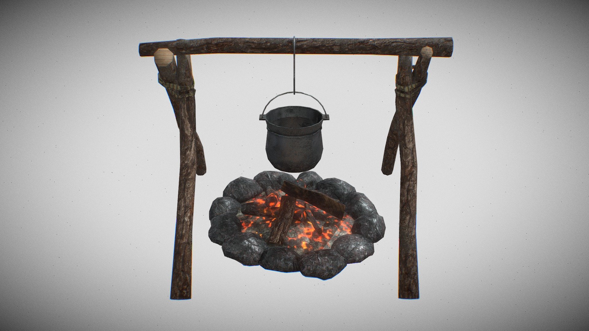 Introducing the Campfire Cooking Station Model:

This model is available in versatile file formats including .obj, .fbx, and .blend, ensuring seamless integration into various gaming platforms and 3D environments.

Key Features:

Geometry and Detailing:
The model boasts intricate detailing with precisely crafted 2503 vertices and 4900 faces.

Versatile File Formats:
The model is provided in popular and widely compatible file formats including .obj, .fbx, and .blend. This ensures compatibility across a broad range of 3D software and gaming engines.

Optimized Textures for Games:
The Campfire Cooking Station Model includes meticulously optimized PBR textures, ensuring optimal performance within gaming environments. The textures are carefully designed to balance quality and performance.

High-Quality Materials.
The model is crafted with high-quality materials, enhancing its overall visual appeal and realism 3d model