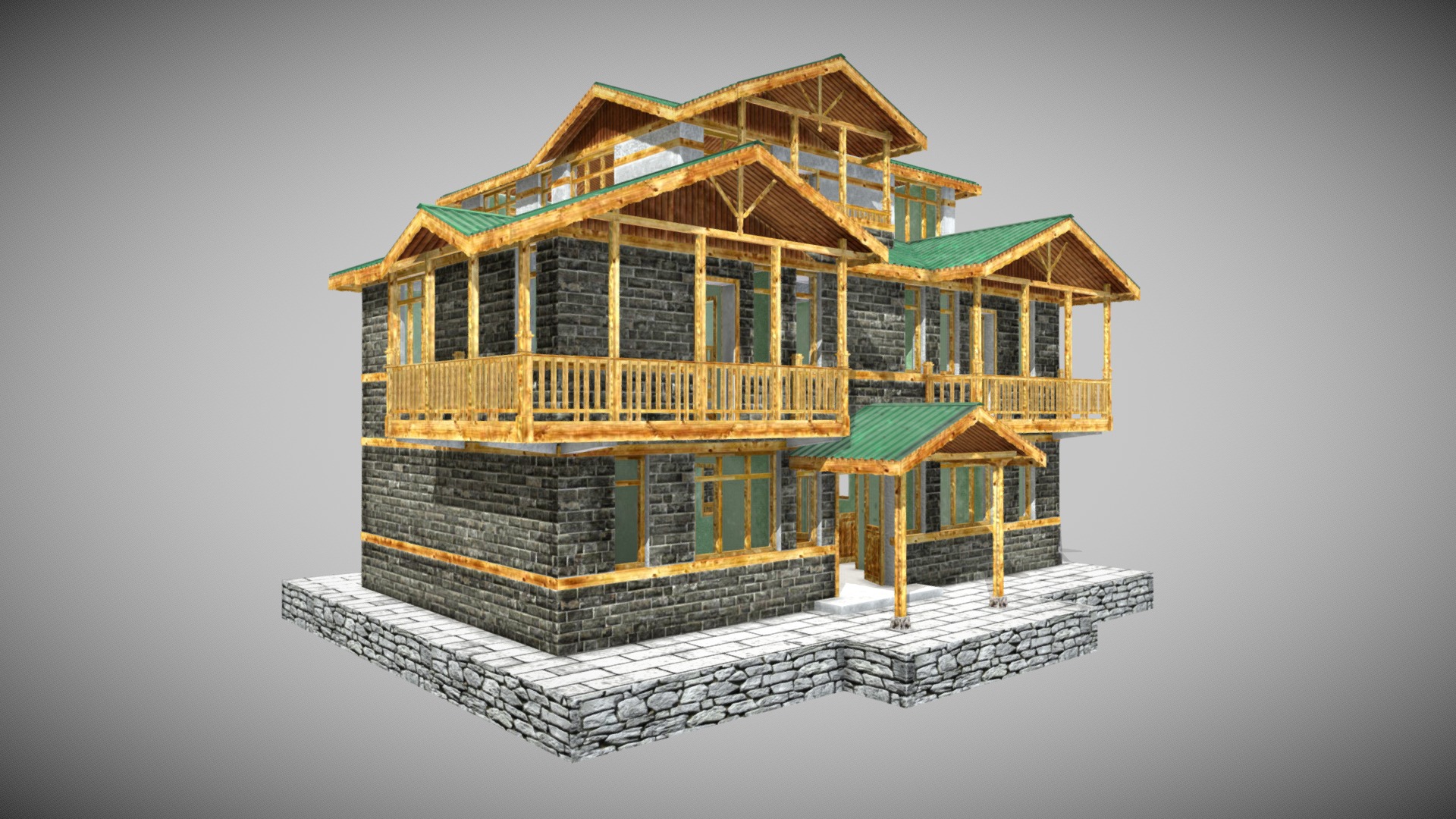 Classic House in Himachal Pradesh - All in One Material 8k - Specular Glossiness Workflow - House Local Style HP - Buy Royalty Free 3D model by Francesco Coldesina (@topfrank2013) 3d model