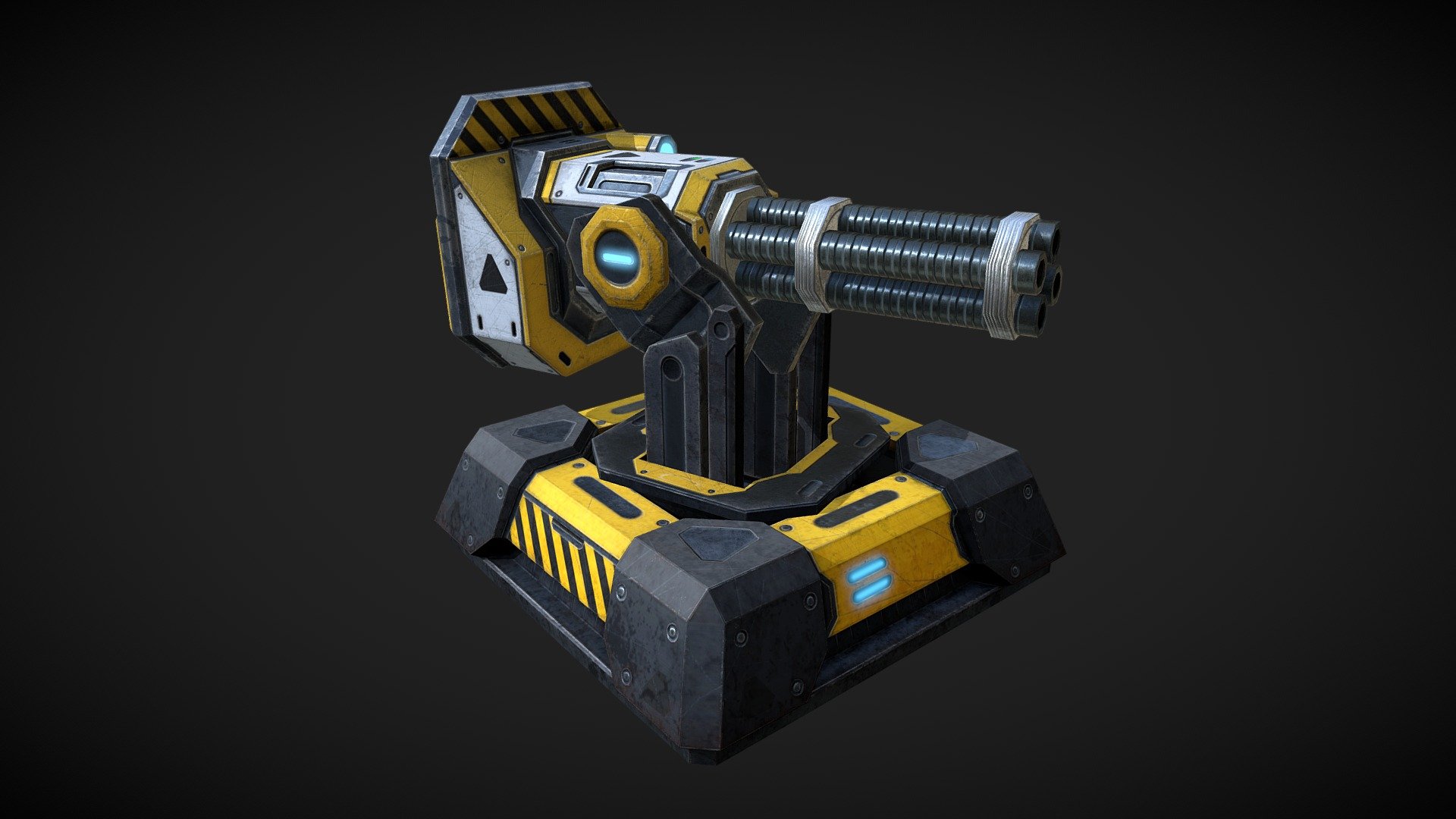 Animations: 
Close_Idle 0-3 
Open 3-33 
Open_Idle 33-36 
Attake 36-67 
Idle 67-167 
Close 167-200

Uses the same textures with:

https://sketchfab.com/3d-models/turret-artillery-162e198c59fb40c99af8422400c588d4
https://sketchfab.com/3d-models/turret-rocket-launch-8ef7d269617249c3b039f3a96c2ce295 - Turret Minigun - 3D model by Lekalo (@lekaloable) 3d model
