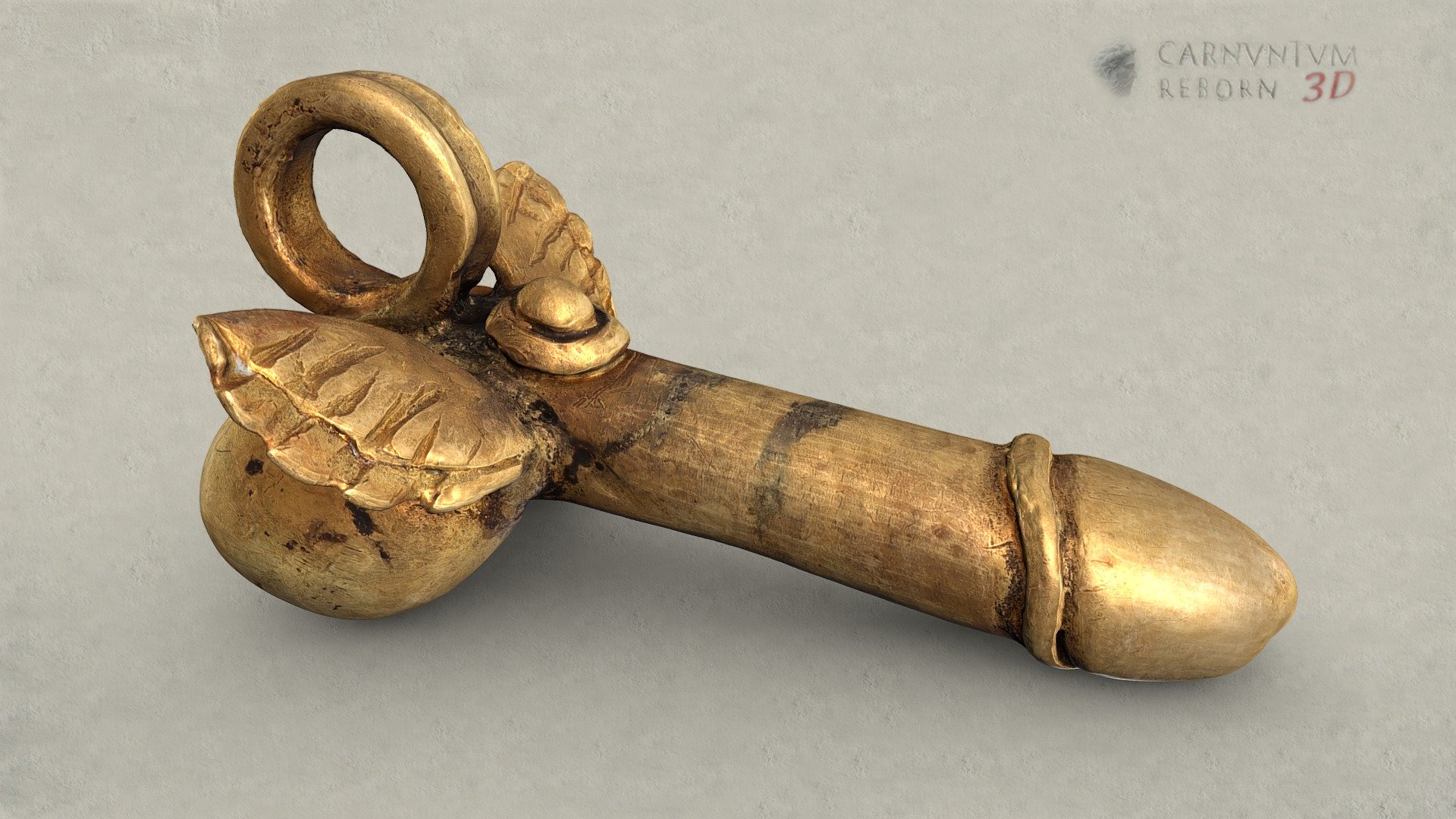 Roman gold pendant in phallus shape. The solid gold phallus with hanging loop is winged. Gold; l 2,8 cm; h 1,2 cm.

Model: © Landessammlungen Niederösterreich, Niederösterreich 3D - Anhänger in Phallusform - 3D model by noe-3d.at (@www.noe-3d.at) 3d model