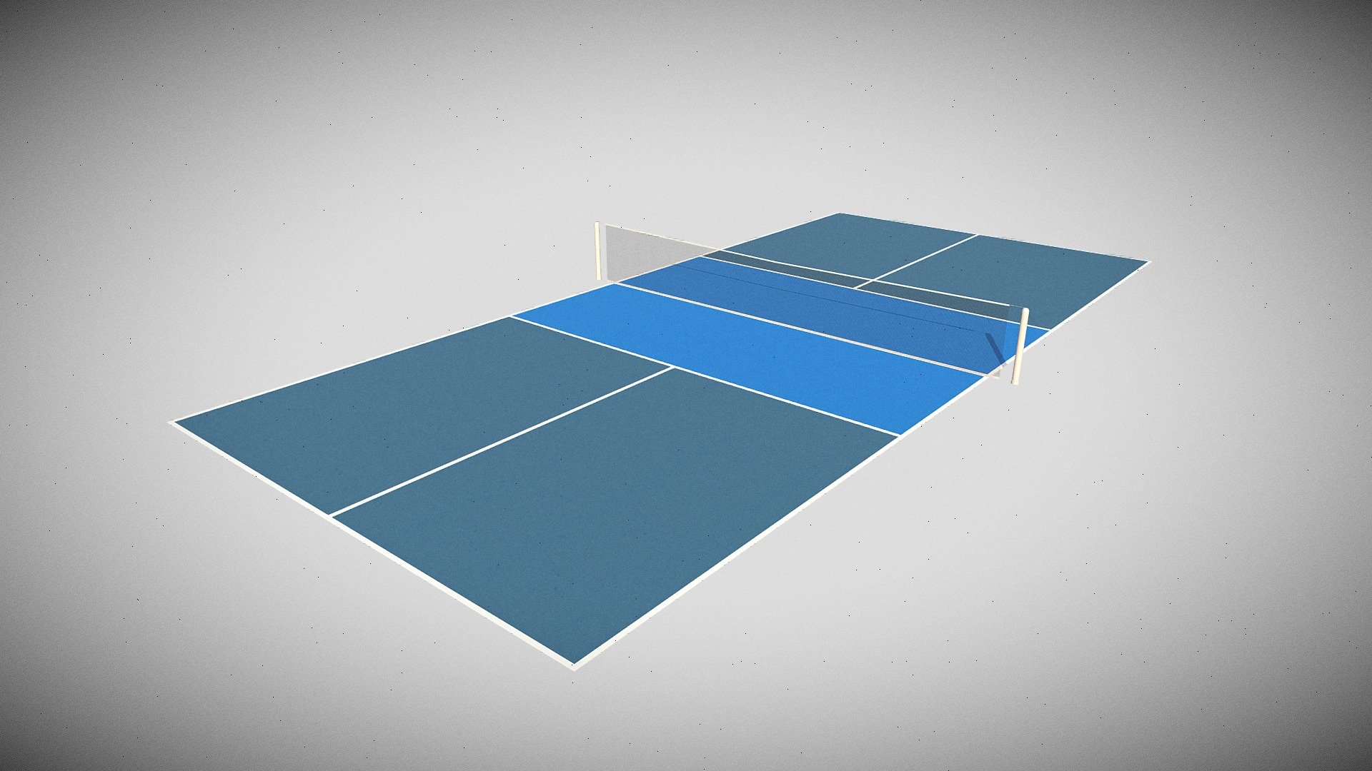 This 3D model depicts a simplified pickleball court, suitable for a variety of digital projects.

Minimalist 3D Pickleball Court Model - Ideal for game development, architectural visualizations, and digital animations. This model presents a stylized representation of a Pickleball court, featuring a two-tone blue surface with accurately proportioned lines and a simple, sleek net. The design is optimized for easy integration into various digital environments, offering both low-poly efficiency for real-time applications and sufficient detail for close-up renders.