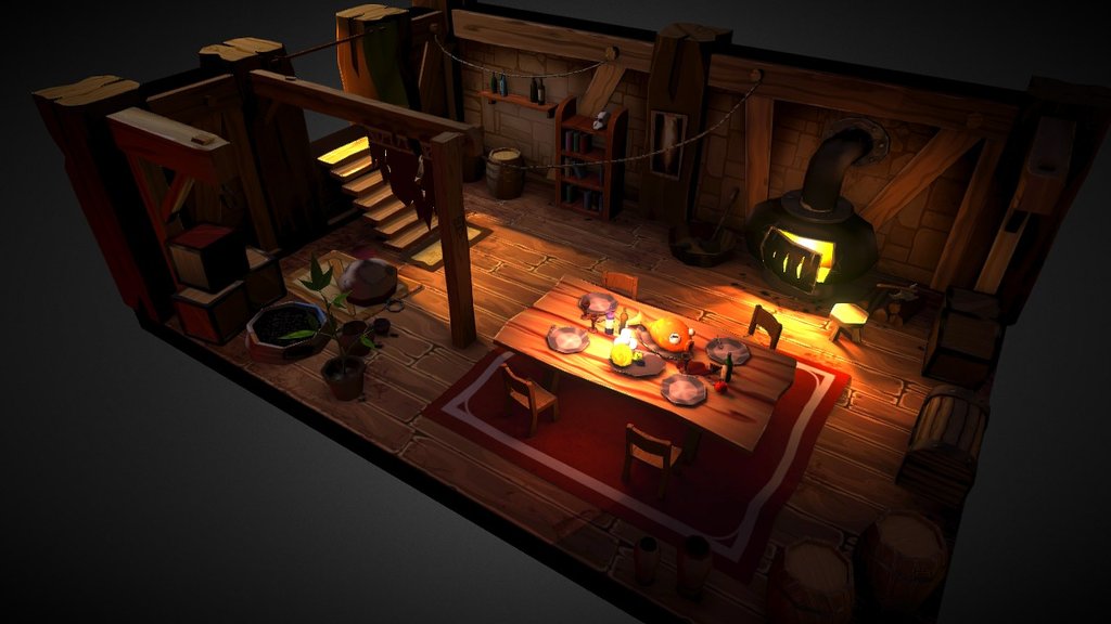 Personnal work - Tavern inspired by Diablo 3 with a cartoon style. Using hand painting textures (2 X 2048 px) + (1 X 1024 px) - Interior Tavern - 3D model by carlito69 (charles coureau) (@carlito69) 3d model