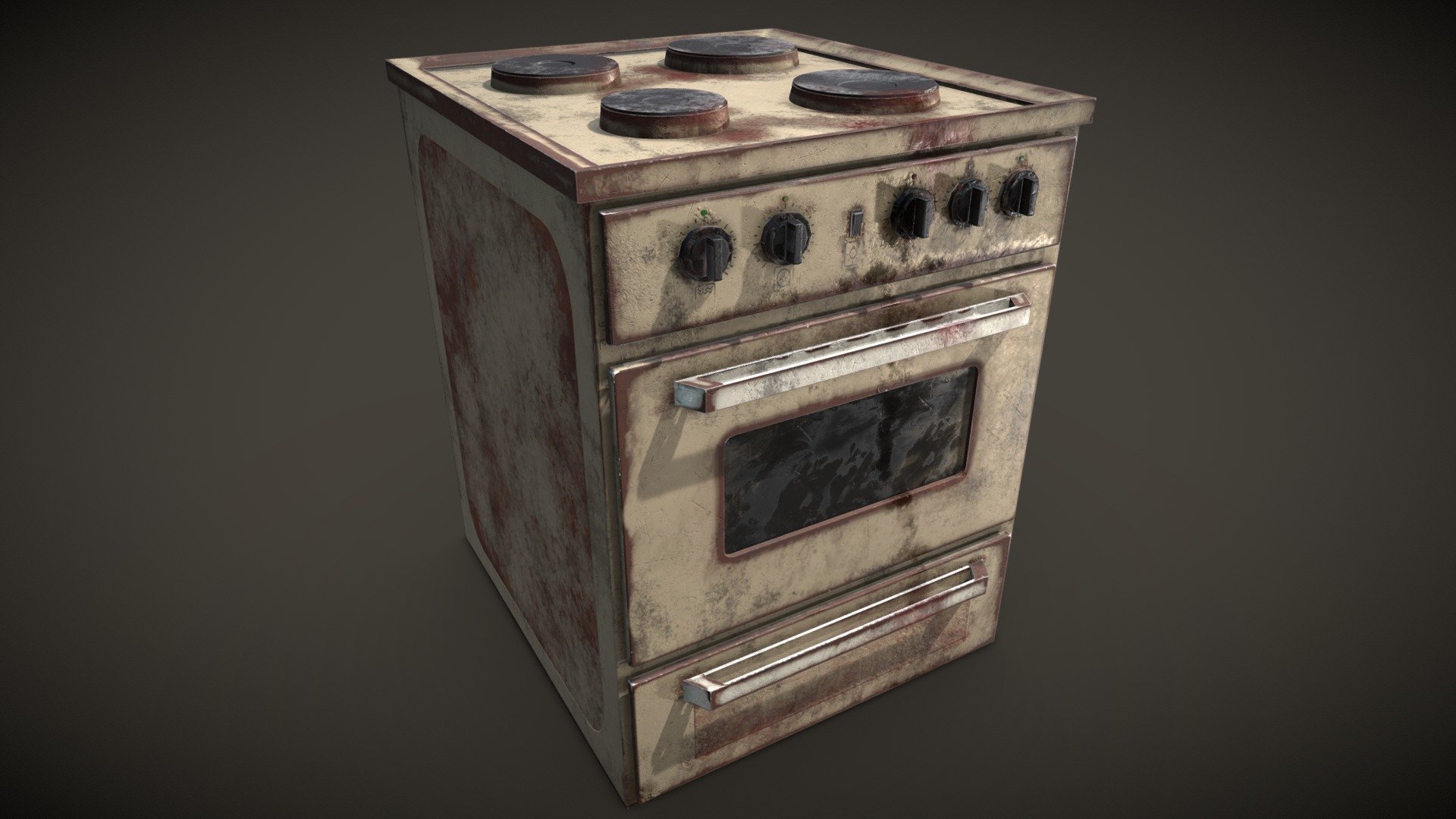 Small old Rusted oven, stains and dirt.  Useful prop for game enviroment. 

4K PBR textures 3d model