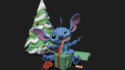 Christmas Stitch tree, fanart, cute, christmas, gift, decor, holidays, stitch, lilo, substancepainter, substance