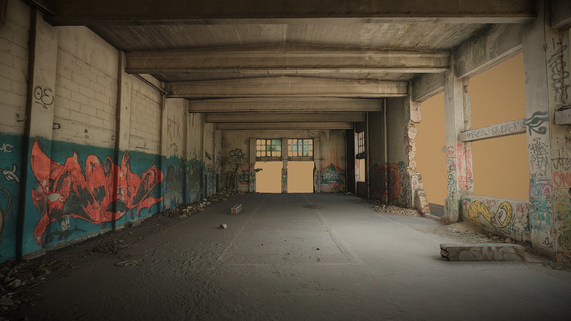 Large abandoned hall with graffiti and devastated skatepark.

Model 3D created in RC from 1828 images (sony a6000)

For Skechfab:

1 mln triangles, 6x8192x8192

Download version:

OBJ Triangles: 10 mln Textures: 4x16384x16384u1v1 32-bit BGRA png + normal

If you need re-exporting or are interested in source images, please email me.

If you like my work leave a like or comment and follow me for more! Thanks :)













 - Large abandoned hall, graffiti and skatepark - Buy Royalty Free 3D model by archiwum_xyz 3d model