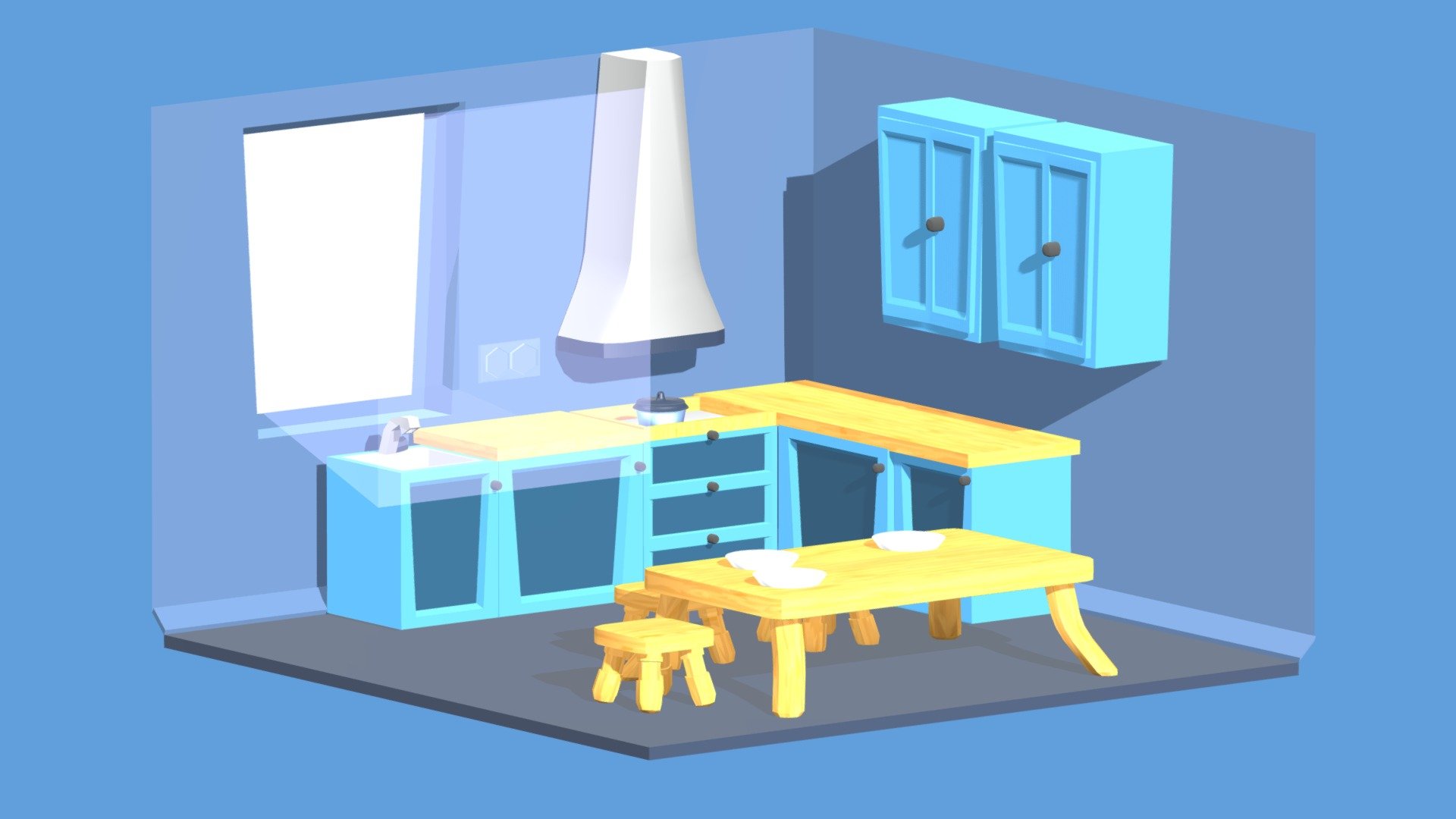 Stylized Cartoon Kitchen Interior - Low Poly Stylized Cartoon Kitchen Interior - Buy Royalty Free 3D model by whintersnow 3d model