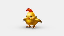 Cartoon yellow chicken bird, chick, chicken, farm, lowpolymodel, animal