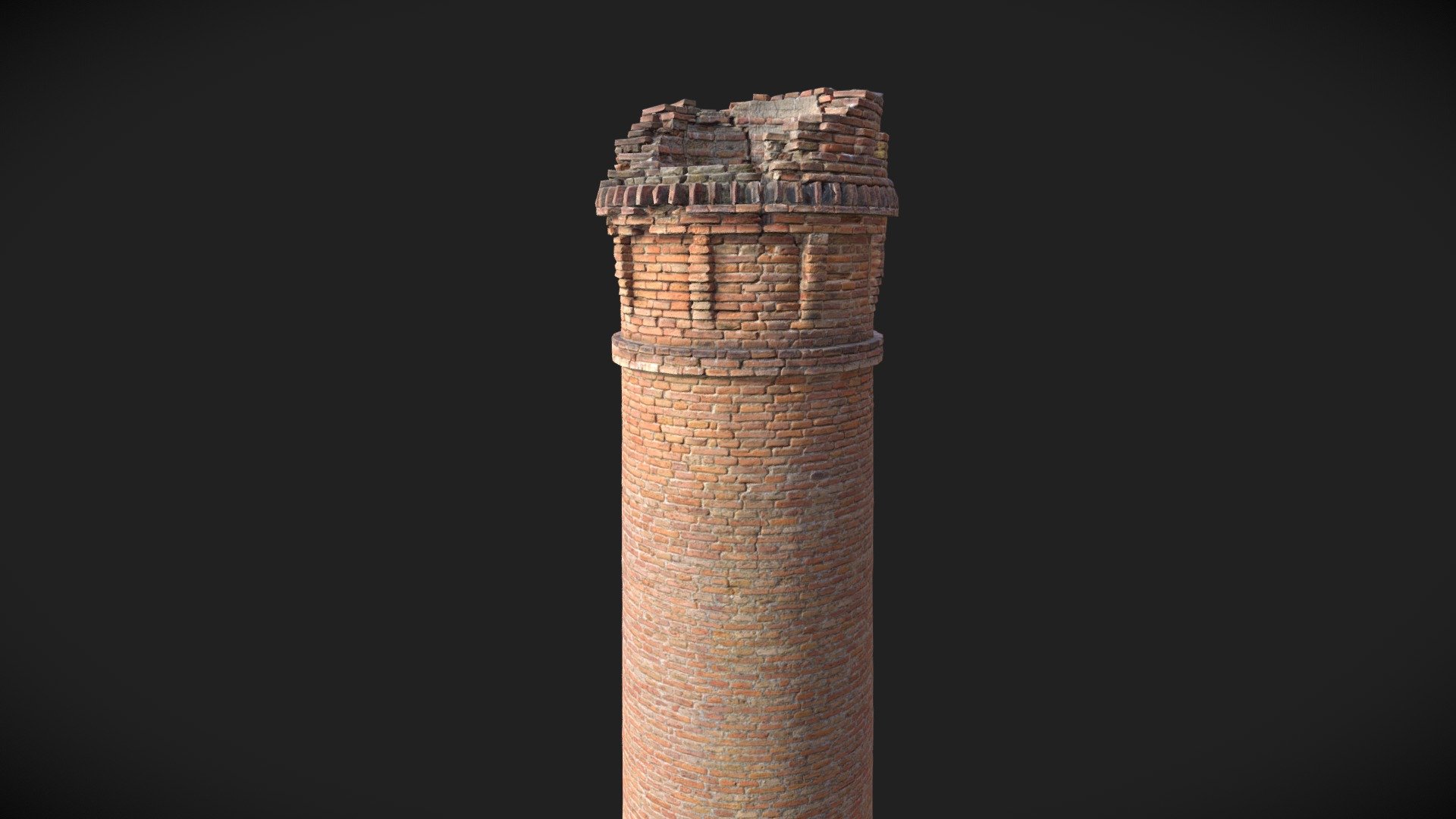 A chimney model with 8K textures. Scanned in the south Spain with a drone.

**Unique chimney scan with 8K PBR textures: **




Albedo

Normal

Roughness

Displacement

Captured in neutral lighting conditions. Feel free to rotate the lights.

Please let me know if something is not working as it should.

Realistic Old Brick Chimney Ruin Scan - Brick Chimney Ruin Scan - Buy Royalty Free 3D model by Per's Scan Collection (@perz_scans) 3d model
