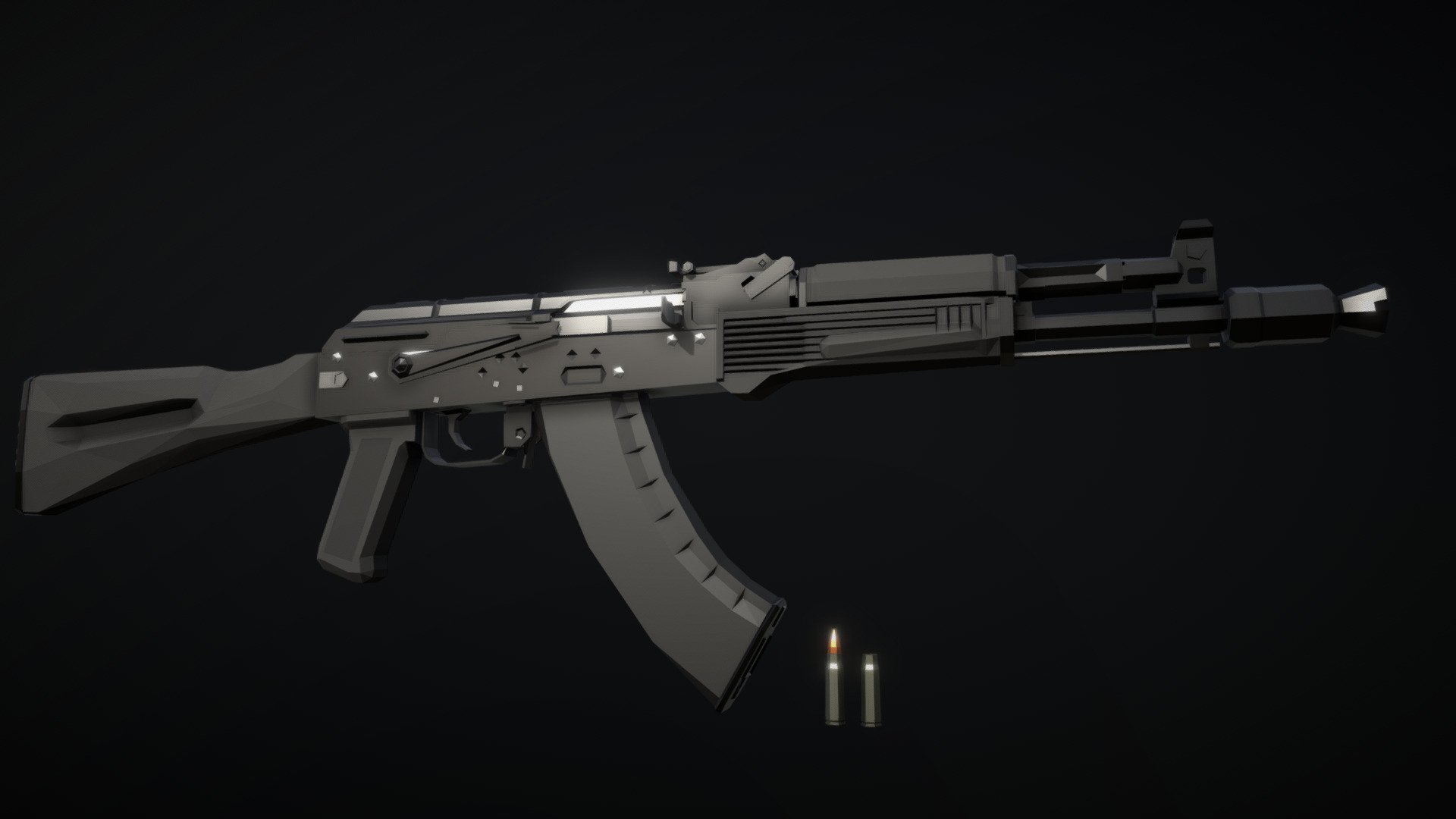 Low-Poly model of the AK-104, the carbine variant of the AK-103, both part of 100-series of AK rifles. Its barrel is shortened to right in front of the gas block, which itself has been combined with the front sight block. the weapon has a AKS-74U style flash hider/muzzle boost, identical to that of the AK-105 except for a larger hole and a &ldquo;7.62