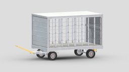 Airport Closed Baggage Trailer trolley, truck, vehicles, bed, airplane, platform, trailer, transport, wagon, ground, cart, transporter, closed, equipment, airport, support, cargo, large, terminal, luggage, covered, baggage, 3d, low, car, blue