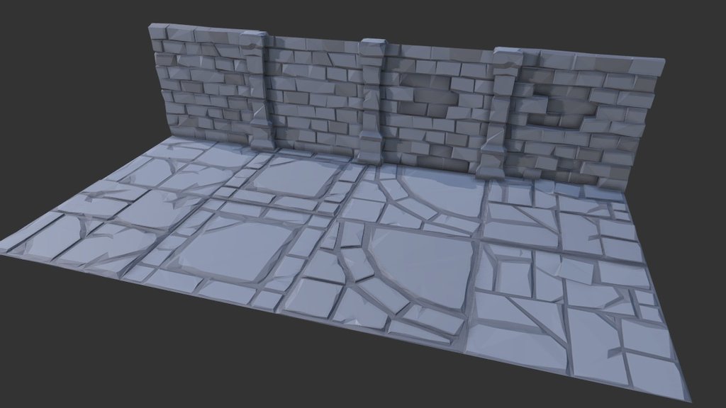 We created some optimised versions of the walls and tiles for this set. They are baked down with normal maps to reduce on polycount for background or mobile use. 

This scene has a mix and match of the full poly tiles and the optimised ones for comparison 3d model
