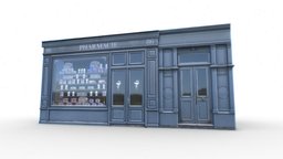 Store Facade restaurant, store, realistic, old, facade, game-ready, pharmacy, game, pbr, house, building, shop