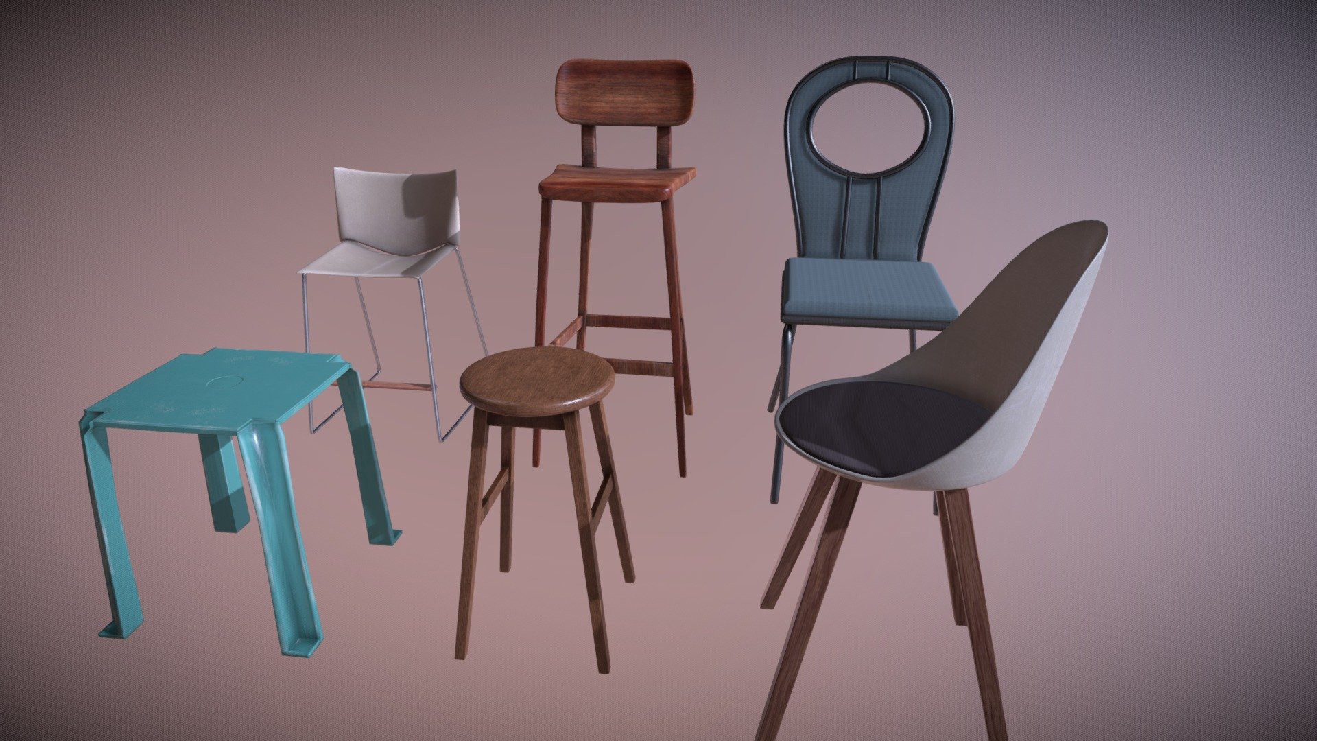 Realistic 3D models of A small pack of interior chairs

Part of my Interior Assets Vol.2

A small selection of chairs that are sure to come in handy in everyday life: in the kitchen, in the living room, perhaps in the bedroom (?) or in the basement.

6 texture sets for chairs, so you can it for your realistic renders 3d model
