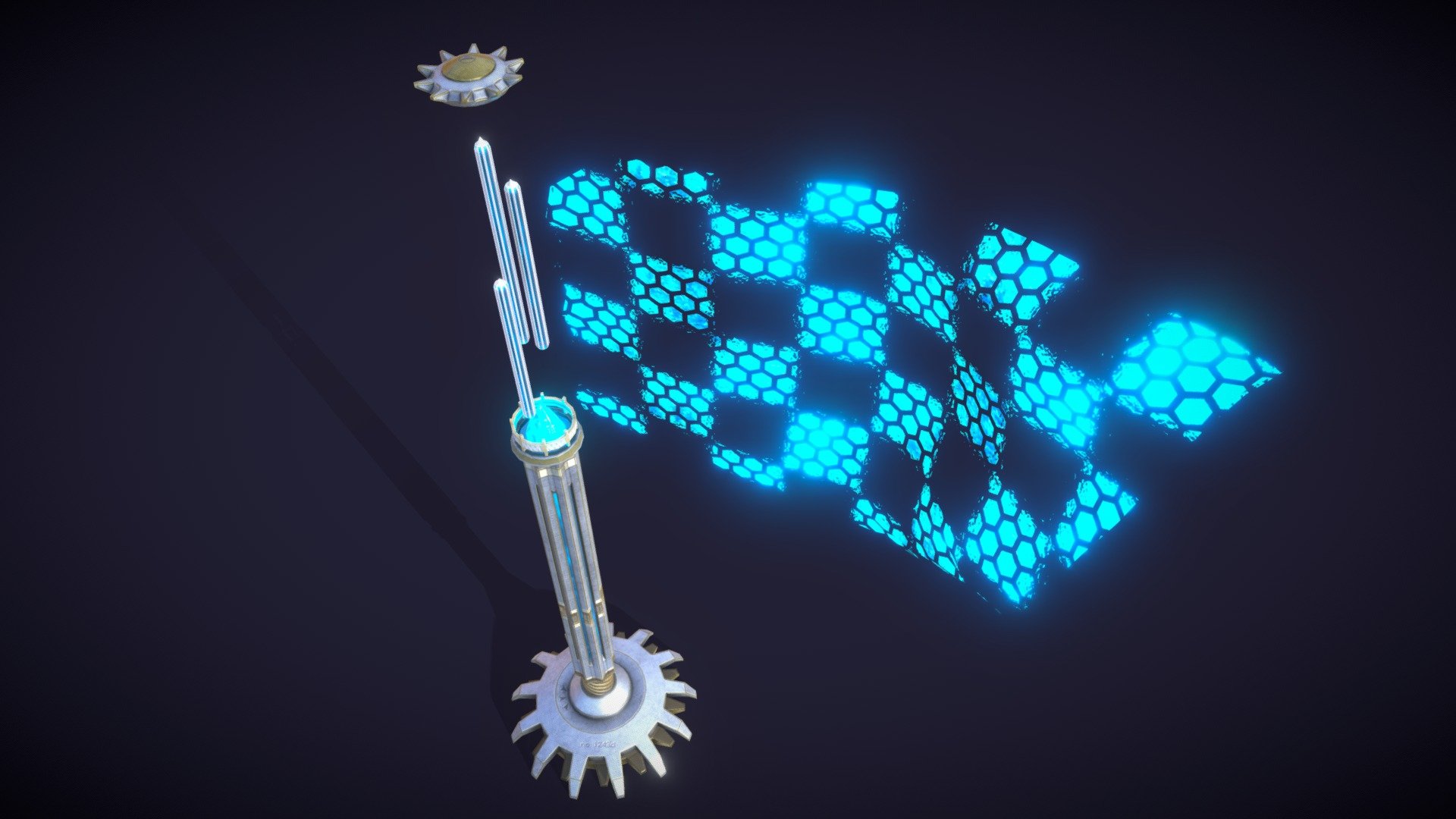 Futuristic pylon with projecting flag hologram.

Flag is different material and can easily be replaced by any image.

Contains original blender scene, baked alembic file and baked FBX (animated shapeKeys for flag) 3d model