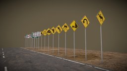 American Road Signs Pack PBR Game-Ready Low-Poly exterior, prop, road, signs, pack, infrastructure, sign, american, reflection, reflector, unrealengine4, roadsign, unity3d, low-poly, blender, pbr, gameasset, industrial, gameready