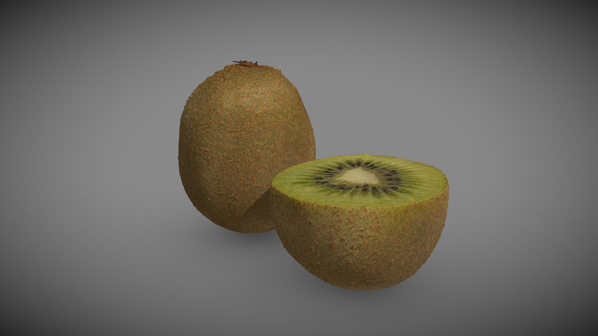 Whole and halved kiwi 3d scanned 3d model