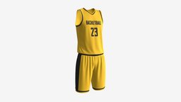 Basketball Uniform Set Yellow shirt, front, club, template, basketball, player, mockup, team, uniform, mock, jersey, rear, blank, sportswear, 3d, pbr, design, sport, clothing