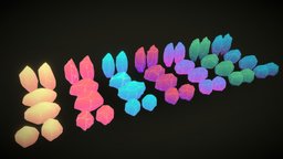 Low-poly crystals set rocks, crystals, minerals, mountains, mines, gradients, low-poly, blender, lowpoly