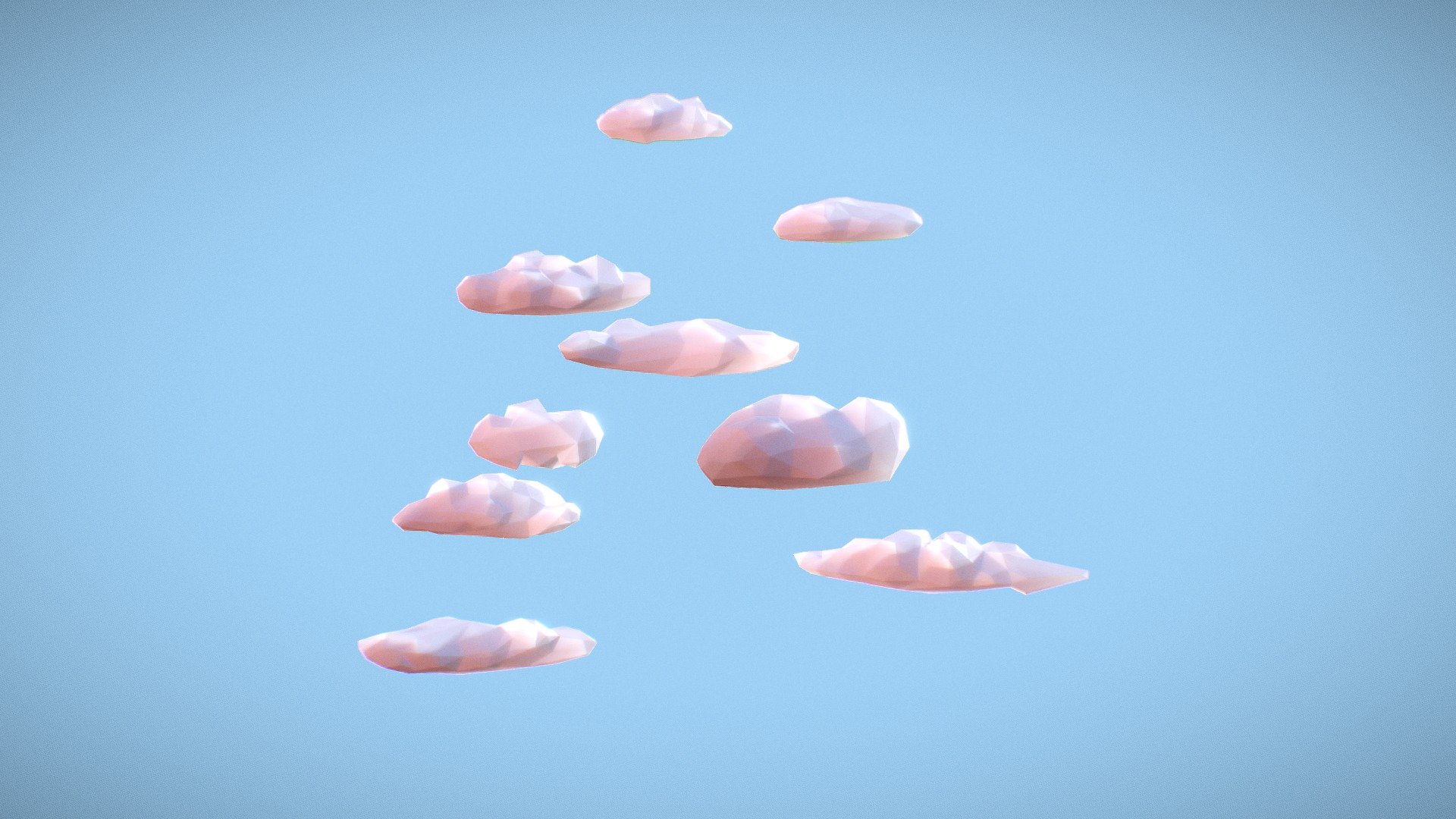 Clouds fitting the low poly style for you to enjoy. Perfect for both games and renders. Fluffy, cumulus clouds, often described as puffy and cotton-like.

Update (April 1st 2021):
Added extra version support and a native .blend file - Low Poly Cloud Pack - Buy Royalty Free 3D model by ÆON (@xaeon) 3d model