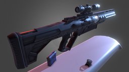 Sci-fi Laser Rifle rifle, scope, battery, shot, showcase, ingame, fusion, free3dmodel, sniper-rifle, reload, firstpersonshooter, collimator, ramhat, sniper-scope, reflex-sight, downloable, weapon, low-poly, pbr, scifi, sci-fi, futuristic, animation, animated, laser