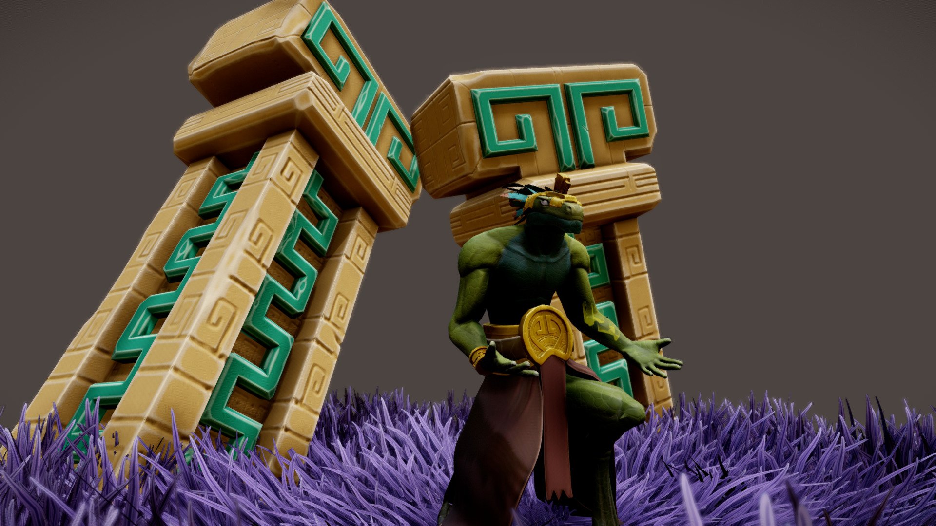 Here is a small diorama of The Daragon, a lizardman warrior named Daginn, embodies a very tangible urban legend. His mission is to protect the Inca sanctuary, where a priceless gemstone rests safely. This stone establishes a bridge between the world of gods and the living.

was made for an examen at Heaj Bac 2

Software used: Maya, Substance painter, Zbrush &amp; Photoshop - Stylized Diorama | The Daragon - 3D model by Jackmano 3d model