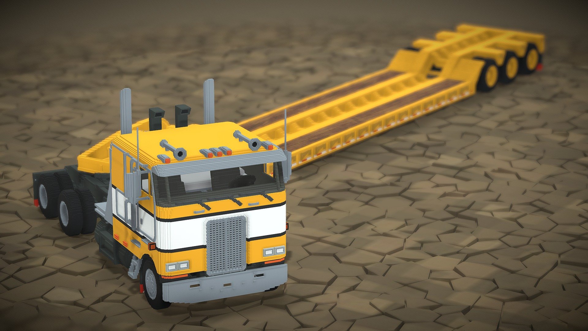 Voxel Peterbilt 362 Truck and Lowboy Trailer high details 3D models created by Shubbak3D in MagicaVoxel Editor.



Voxel Peterbilt 362 Truck model composed of 4 parts:

Part 1 – Front of the truck (Voxel Size = 158 x 204 x 174)

Part 2 – Back of the truck (Voxel Size = 118 x 168 x 54)

Part 4 – Front Wheels x2  (Voxel Size = 14 x 45 x 45)

Part 5 – Back Wheels x4 (Voxel Size = 27 x 45 x 45)



Voxel Lowboy Trailer model composed of 4 parts:

Part 1 – Part1 (Voxel Size = 129 x 207 x 48)

Part 2 – Part2  (Voxel Size = 125 x 240 x 17)

Part 3 – Part3  (Voxel Size = 125 x 240 x 17)

Part 4 – Part4  (Voxel Size = 127 x 172 x 73)

Part 5 – Wheels x6 (Voxel Size = 27 x 45 x 45)



All Formats Size: 86.6 MB

Zip File Size: 12.3 MB

(Polys Count: 340128) (Verts Count: 454277)

Available Formats: .vox (MagicaVoxel) .max (3ds max 2021 default) .qb .obj + mtl .fbx

Your feedback and rating are important for us 🙂 - Voxel Peterbilt Truck And Lowboy Trailer - Buy Royalty Free 3D model by SHUBBAK3D 3d model