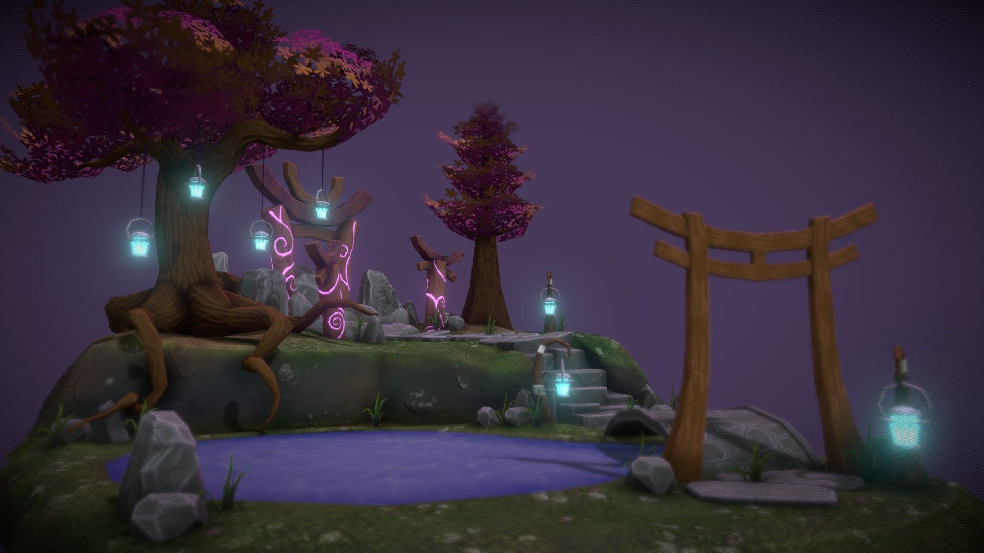 A diorama inspired by the moonwell in World of Warcraft - World of Warcraft Moonwell Diorama - 3D model by AliyahJawad 3d model
