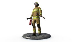 Firefighter 911, emergency, fire, firefighter, men, character, low, poly, man, firefighting-equipment, fightrer