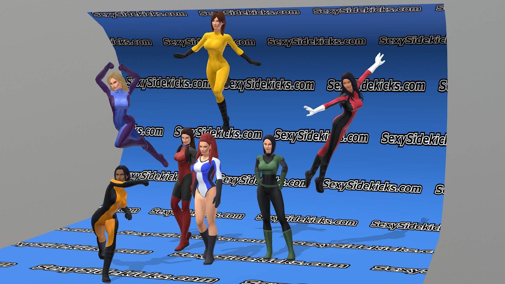The Superhero Females0-7 Construction Kit includes:
        42 female superhero animations
        8 female outfits
        30 female hairstyles
        PSD layers for changing haircolor, eye color, faces, skin color
        PSD layers for outfits, so you can mix and match


    Note:this kit is also part of a larger kit which can be found here...https://skfb.ly/6yuqU
 - Superhero Construction Kit Classic Females0-7 - Buy Royalty Free 3D model by rungy 3d model