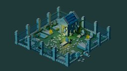 Graveyard scene, graveyard, assets, dead, cemetery, gravestone, undead, max, game-asset, low_poly, low-poly, game, lowpoly, fantasy