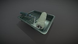 Paint Roller and Bucket paint, painting, roller, game-asset, substance, low-poly, game, lowpoly