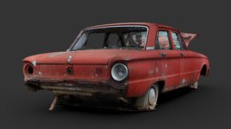Little Red Car (Free Raw Scan) raw, sedan, saloon, generic, wreck, scrap, junk, classic, destroyed, partial, photogrammetry, vehicle, scan, car, noai
