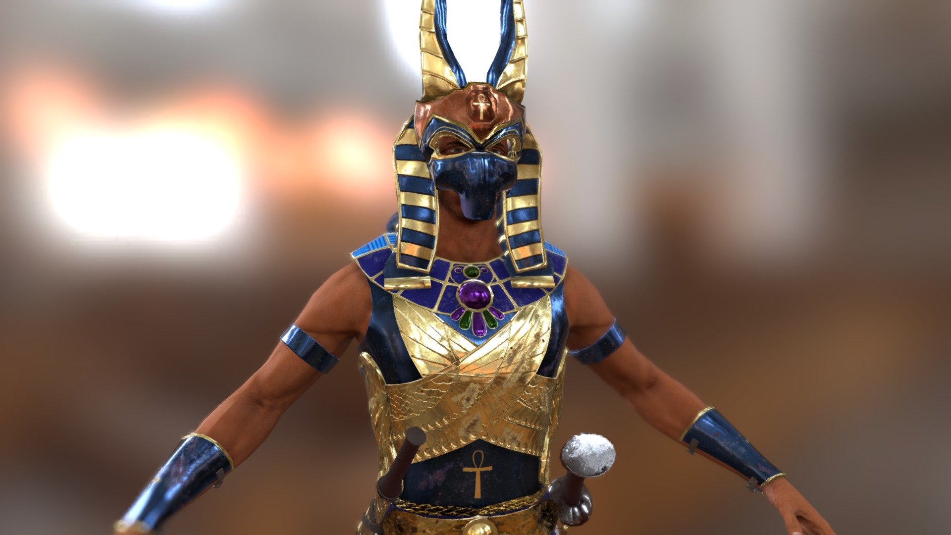 Anubis Warrior game model created with 3dsMax, Zbrush and Substance Painter 3d model