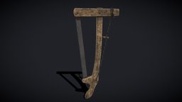 Antique Wooden Bow Saw saw, wooden, bow, viking, tools, medieval, rustic, vr, cut, metal, tool, chopping, saxon, cutting, primal, weapon, pbr, lowpoly, axe, hand, industrial