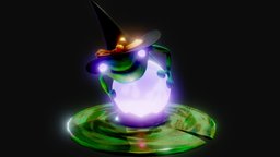 Frog Witch hat, wizard, frog, crystal, fortune, toad, warlock, sketchfabweeklychallenge, cartoon, blender3d, witch, stylized, halloween, ball, magic
