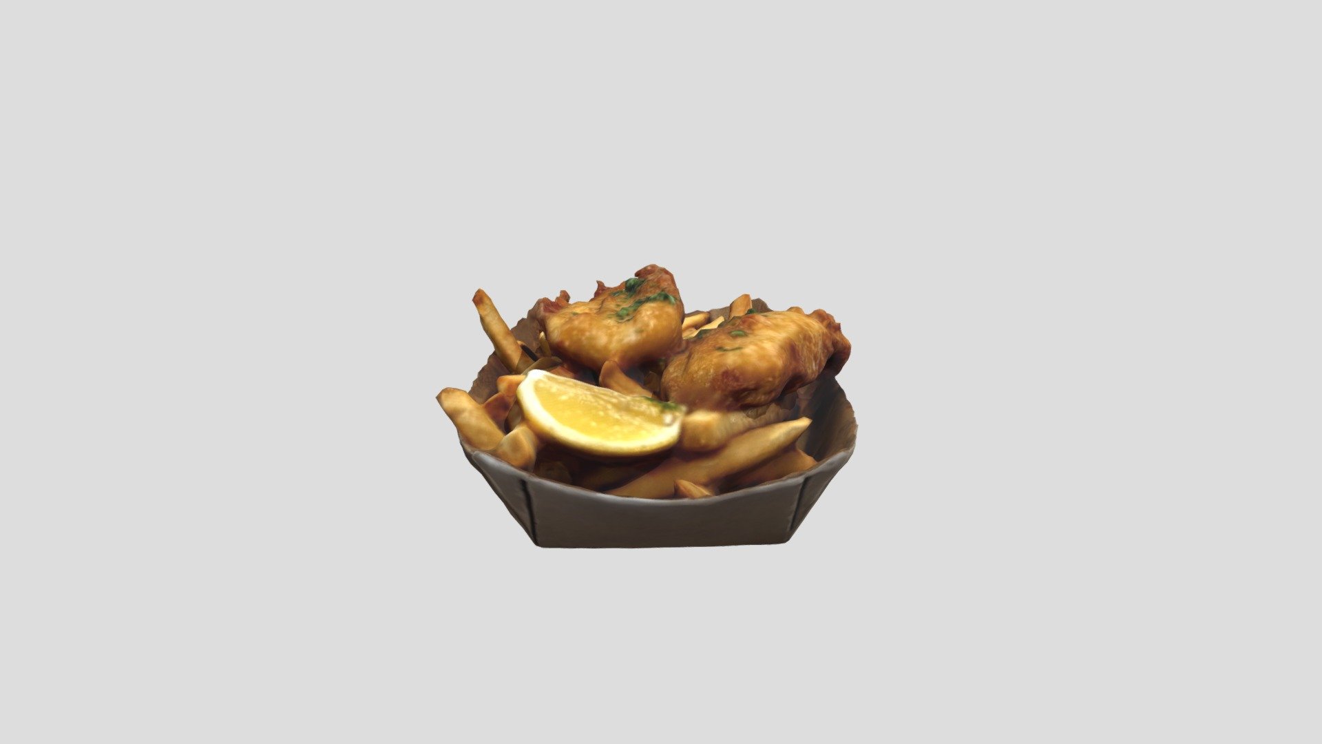 Fries and Two Pieces of Fish 3d model
