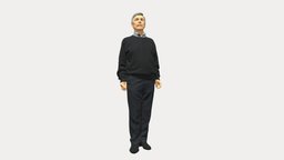 Old man in black sweater 0563 style, toy, fashion, beauty, clothes, miniature, posed, figurine, color, realistic, printable, success, 3dprint