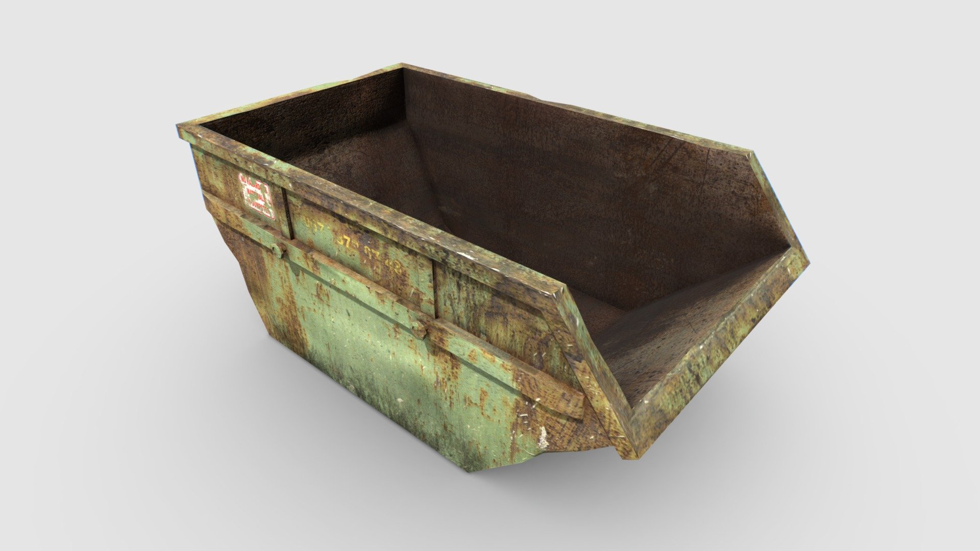 Industrial skip container based in real one. Realistic scale.

Comes with 1 set of PBR 2048p textures including Albedo, Normal, Roughness, Metalness and AO.

Suitable for factories, hangars, warehouses, construction sites, streets, etc. 3d model
