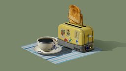 coffee and toasts coffee, toaster, bread, toast, maya, 3dsmax, animation, cup