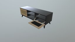 3d model rattan weave TV Shelf wooden, substancepainter, 3d, model, tv-shelf