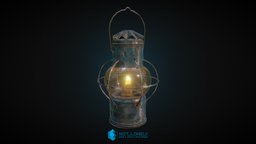 Oil Lantern lamp, flame, fire, unity5, substance, animated, gameready
